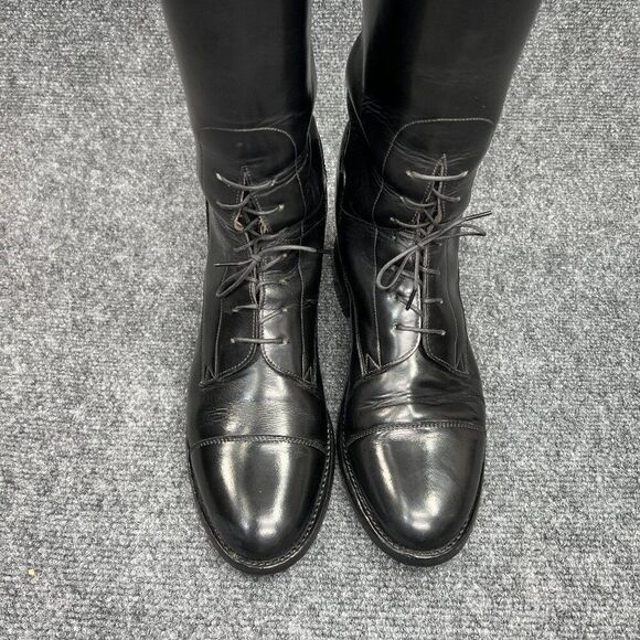 The Effingham Bond Boot Co Women's 8 Black Leather Tall Riding Lace Knee Boots - Picture 4 of 16